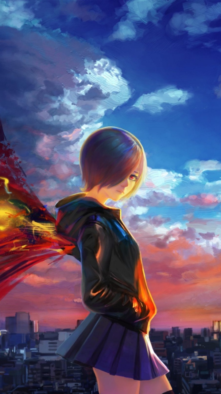 Обои Токио вурдалак, аниме, облако, солнечный свет, город в разрешении 720x1280