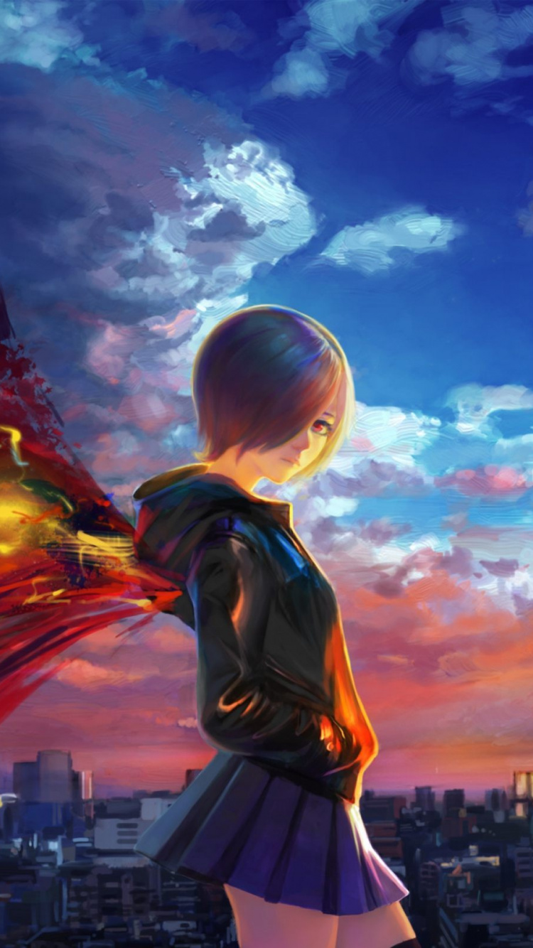 Обои Токио вурдалак, аниме, облако, солнечный свет, город в разрешении 750x1334