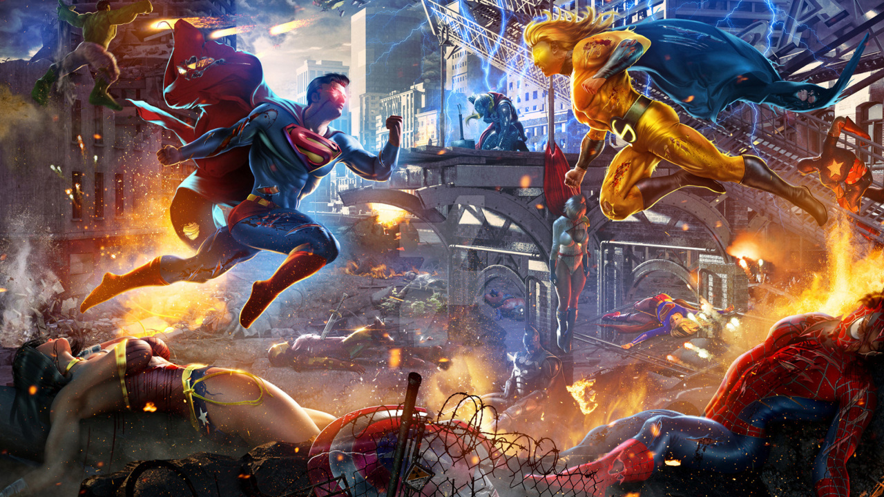 Обои Супермен, супергерой, часовой, компьютерная игра, человек-паук в разрешении 1280x720