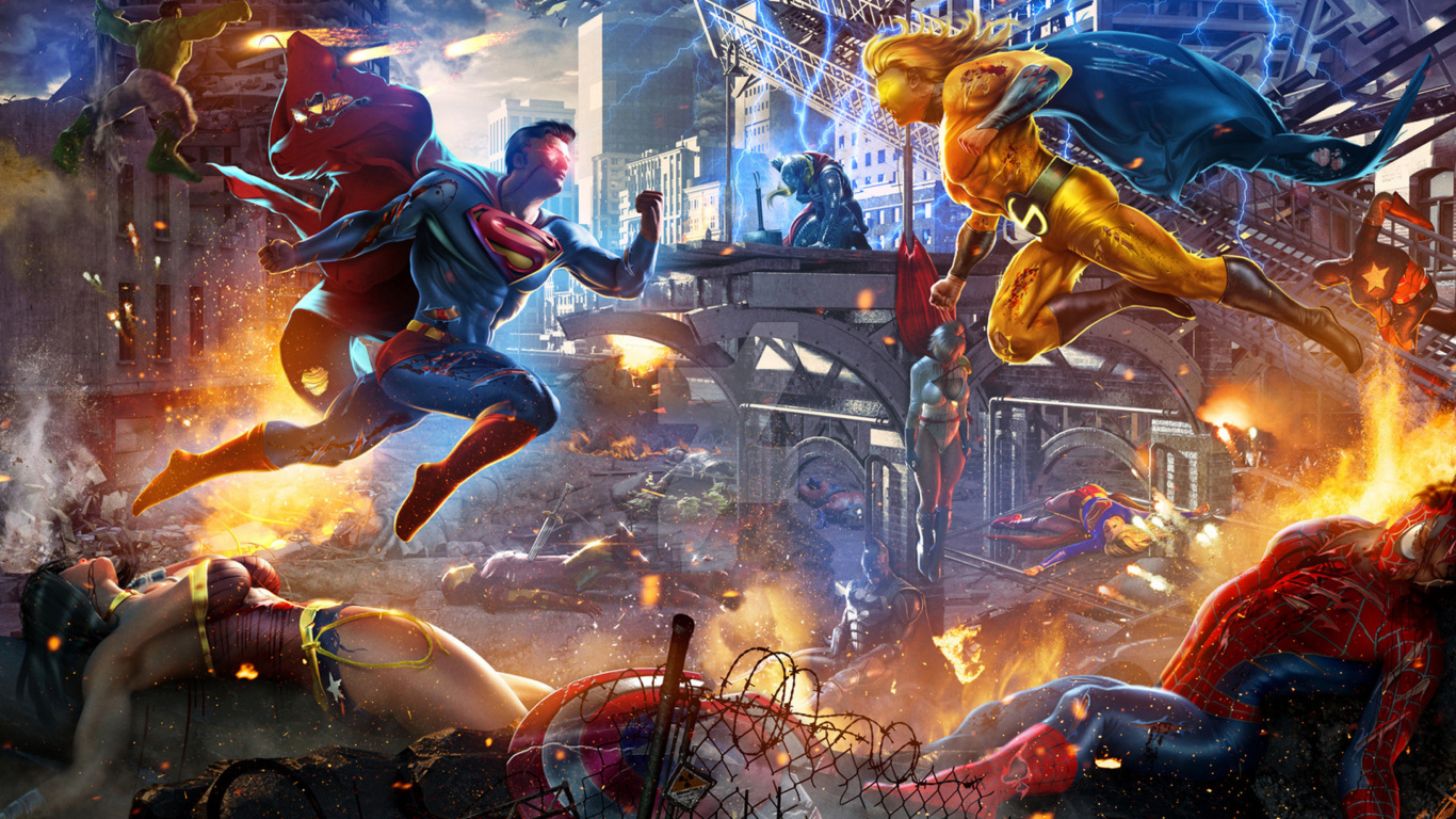 Обои Супермен, супергерой, часовой, компьютерная игра, человек-паук в разрешении 1366x768