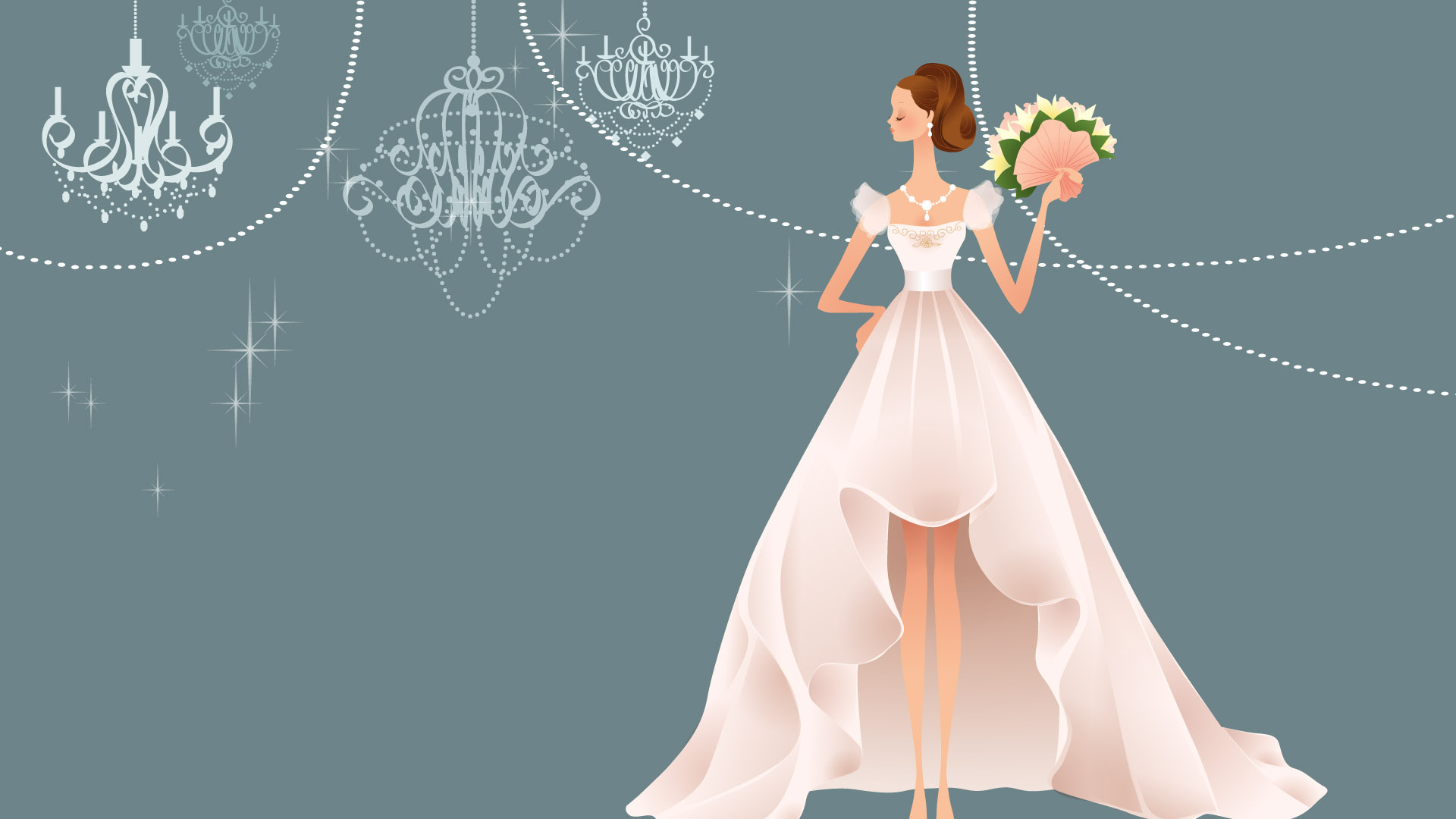 Обои свадебные приглашения, свадьба, подвенечное платье, иллюстрация, платье в разрешении 1920x1080
