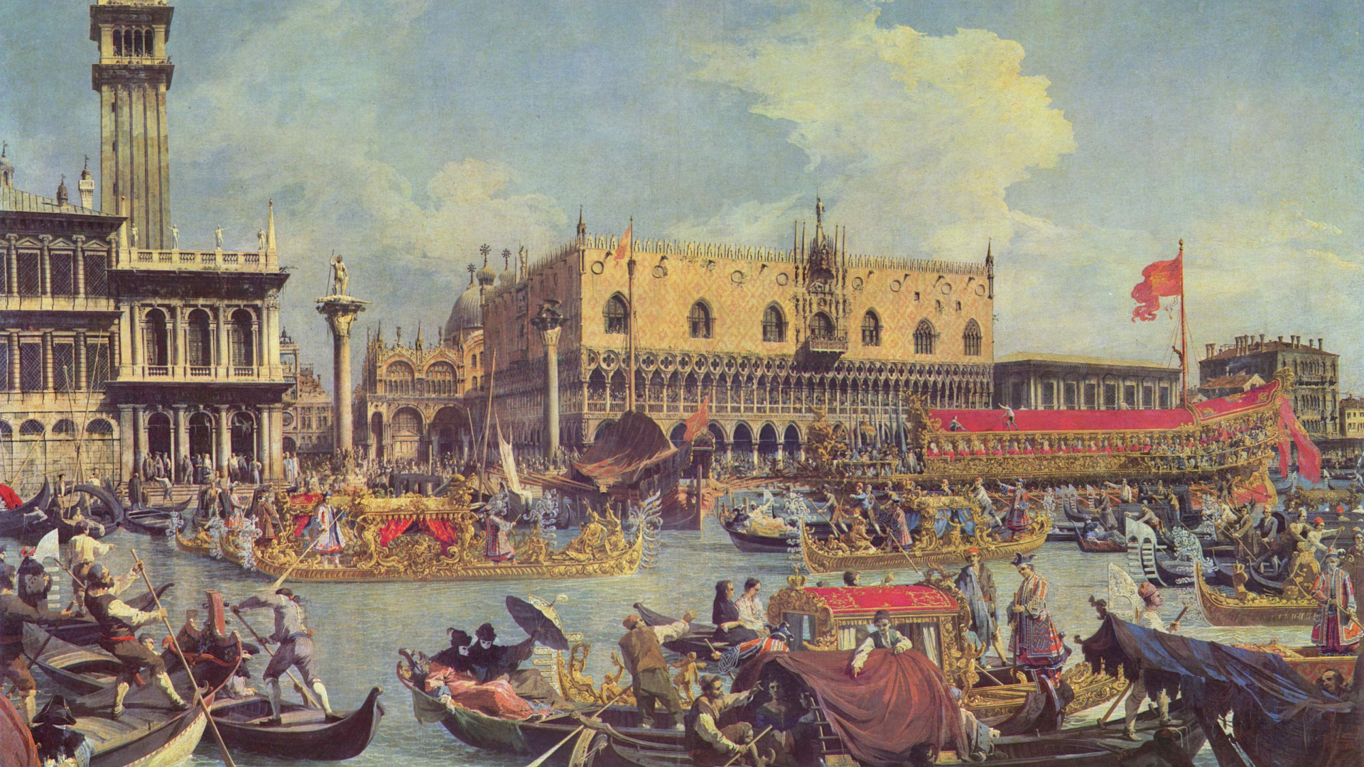 Обои дворец Дожей, Феста делла Сенса, живопись, водный путь, судно в разрешении 1920x1080
