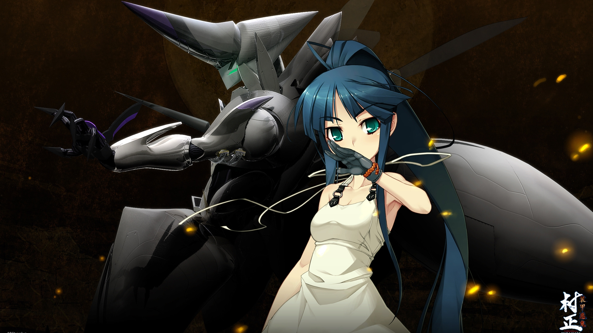 Обои nitroplus, черные волосы, робот, девушка, машины в разрешении 1920x1080