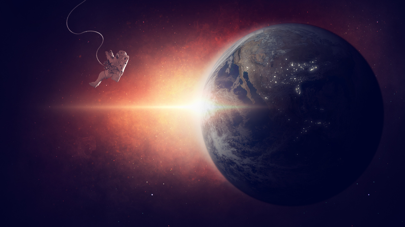 Обои земля, космос, атмосфера, космическое пространство, планета в разрешении 1366x768