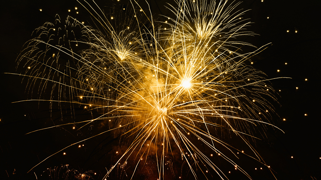 Обои салют, день нового года, природа, полночь, дивали в разрешении 1280x720