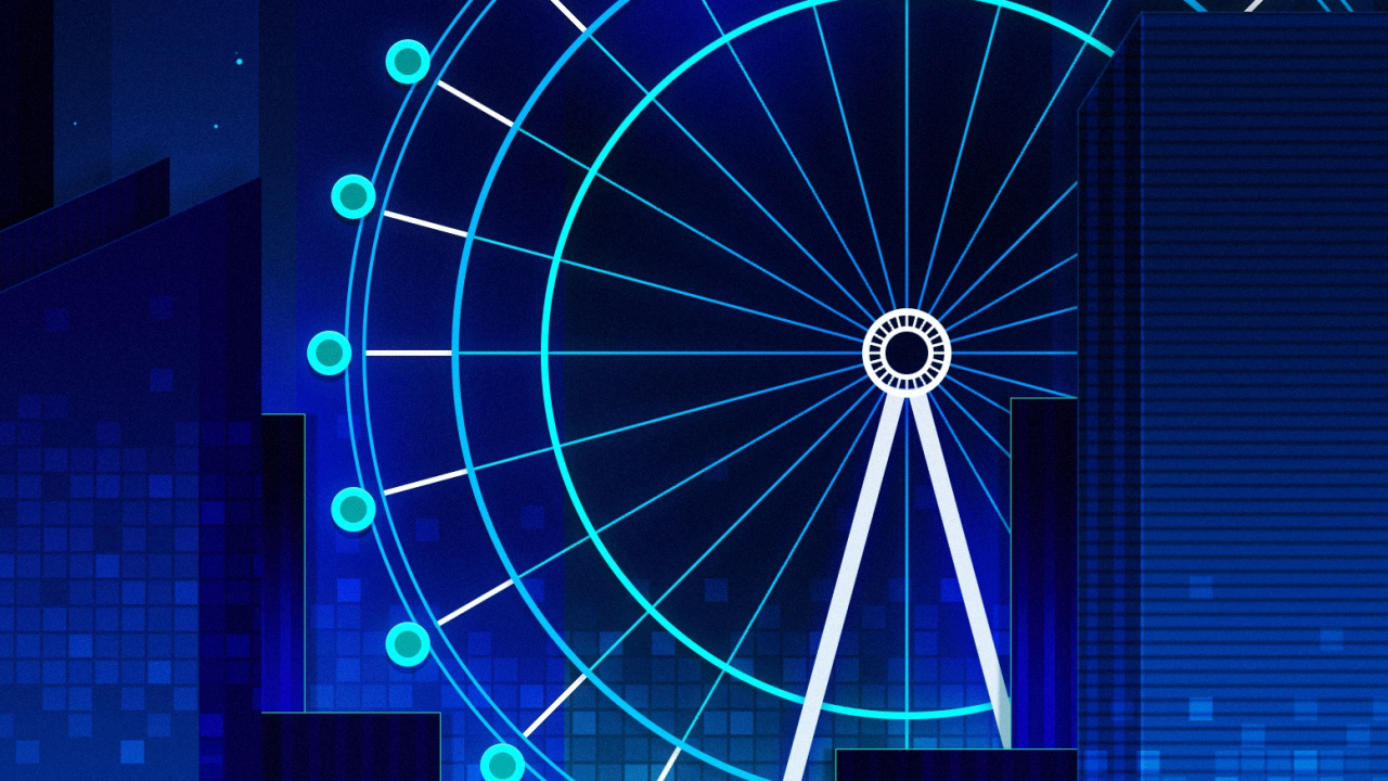 Обои Ретровейв, свет, красочность, мажорель синий, электрик в разрешении 1280x720