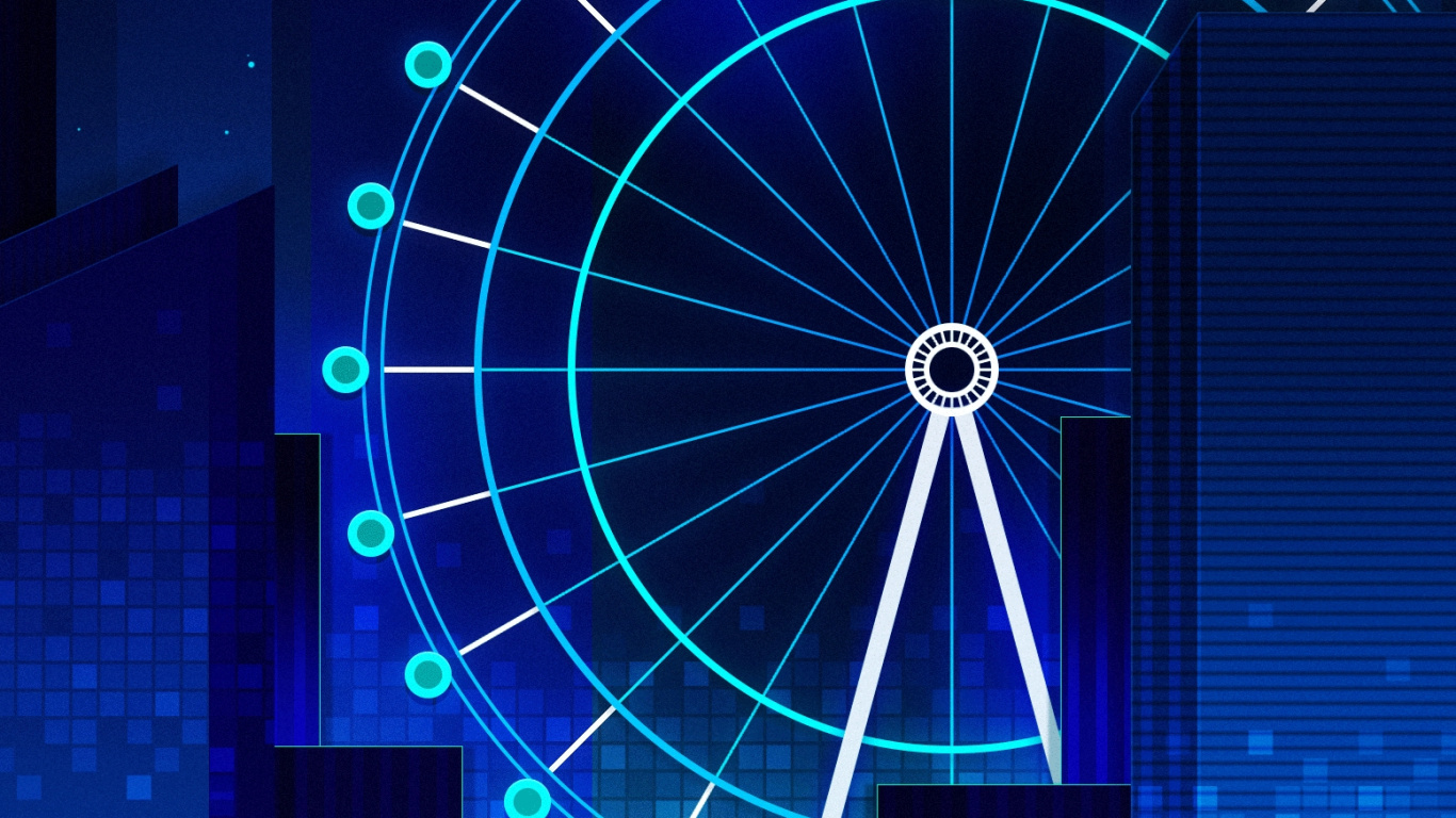 Обои Ретровейв, свет, красочность, мажорель синий, электрик в разрешении 1366x768