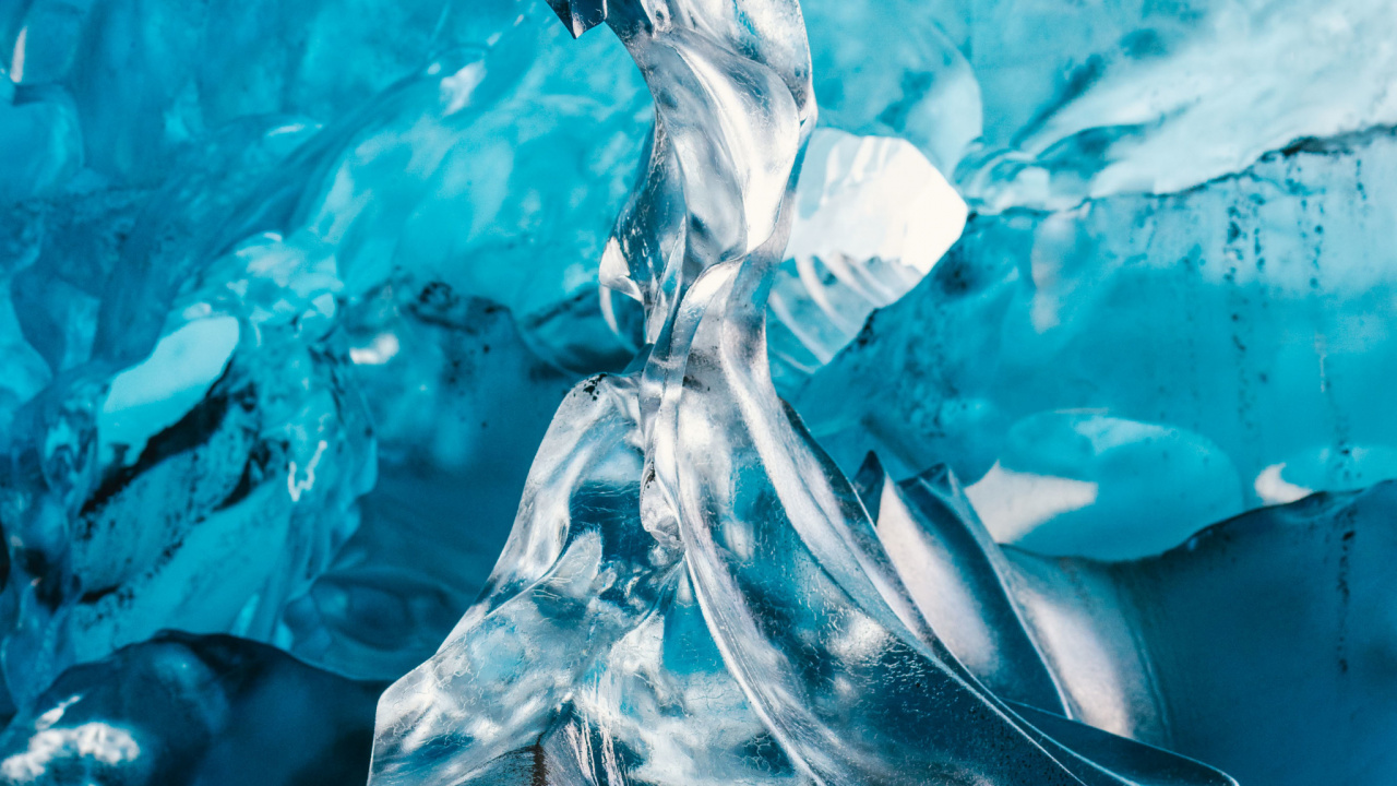 Обои пещера, ледник, лед, вода, синий в разрешении 1280x720