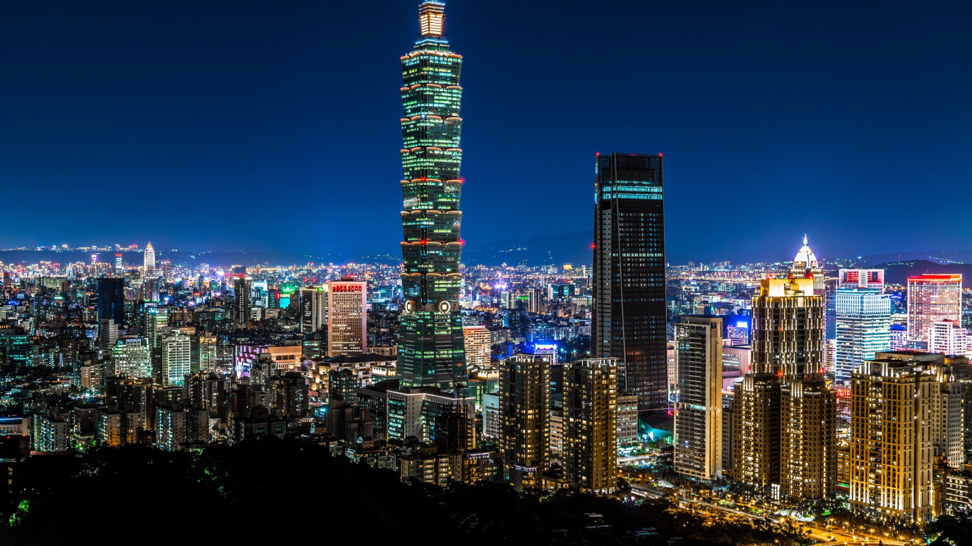 Обои Тайбэй 101, небоскреб, город, городской пейзаж, городской район в разрешении 1366x768
