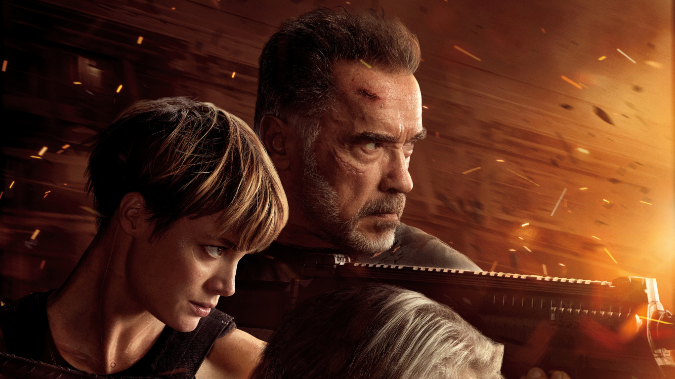 Обои Терминатор Мрачная Судьба, Терминатор 2 Судный День, Арнольд Шварценеггер, Сара Коннор, Терминатор в разрешении 1366x768