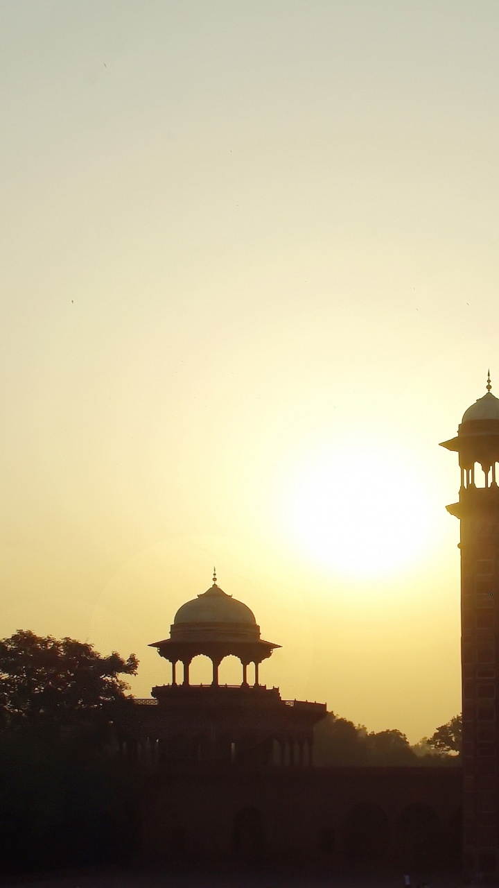 Обои Тадж-Махал, памятник, утро, закат, восход солнца в разрешении 720x1280