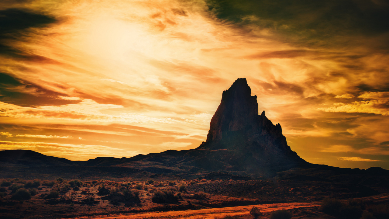 Обои пик agathla, природа, облако, рок, атмосфера в разрешении 1280x720