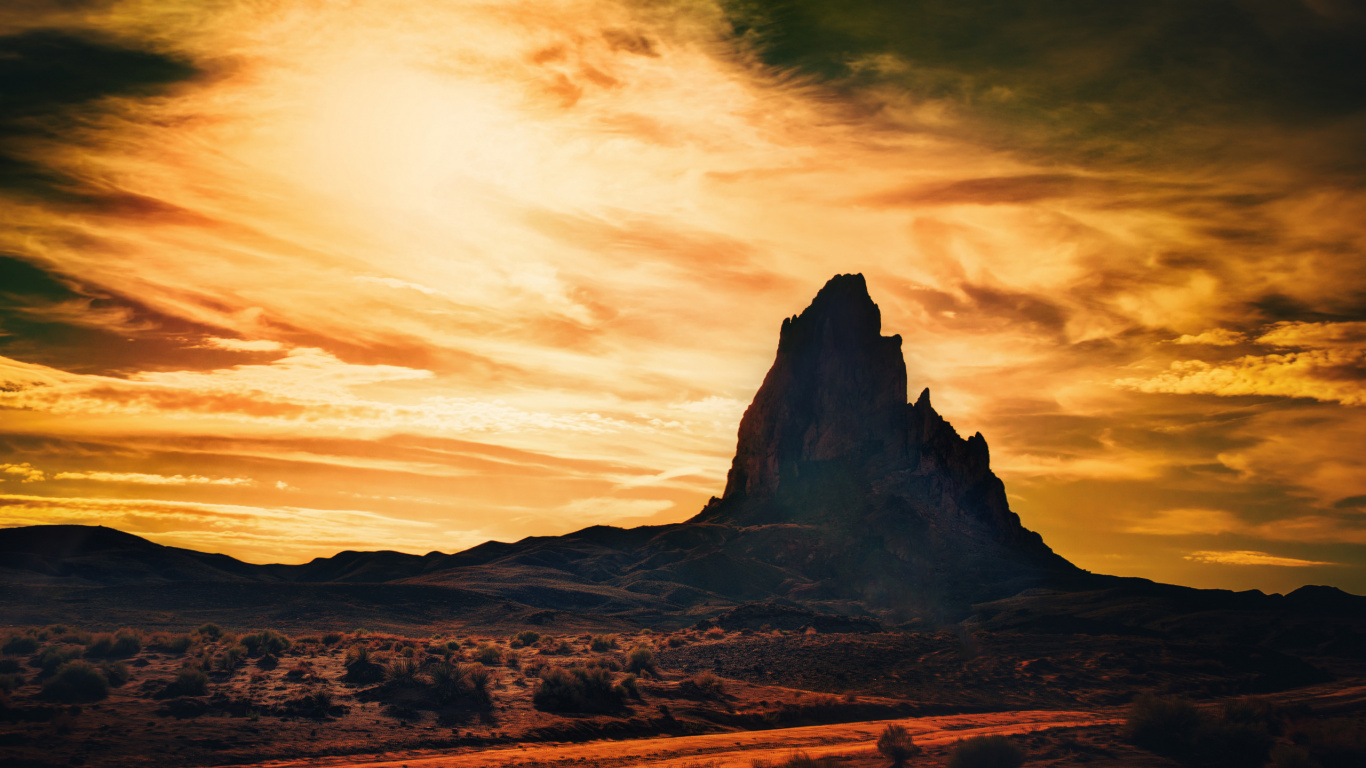 Обои пик agathla, природа, облако, рок, атмосфера в разрешении 1366x768