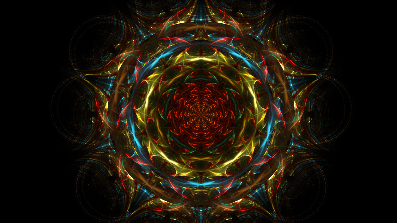 Обои психоделическое искусство, фрактальное искусство, круг, симметрия, узор в разрешении 1280x720