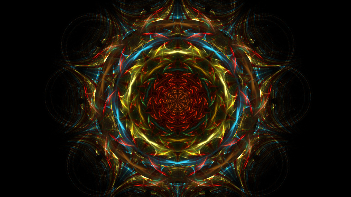 Обои психоделическое искусство, фрактальное искусство, круг, симметрия, узор в разрешении 1366x768