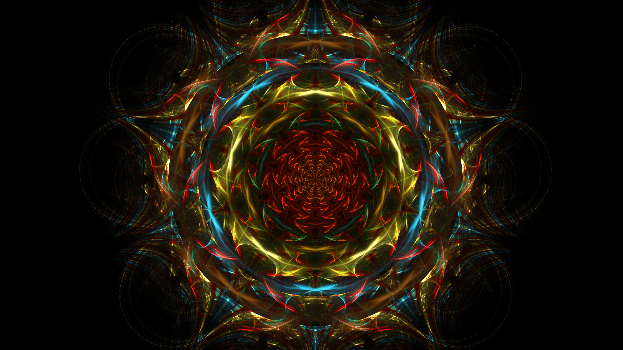 Обои психоделическое искусство, фрактальное искусство, круг, симметрия, узор в разрешении 2560x1440