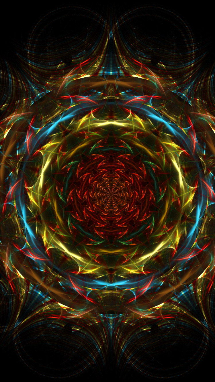 Обои психоделическое искусство, фрактальное искусство, круг, симметрия, узор в разрешении 750x1334