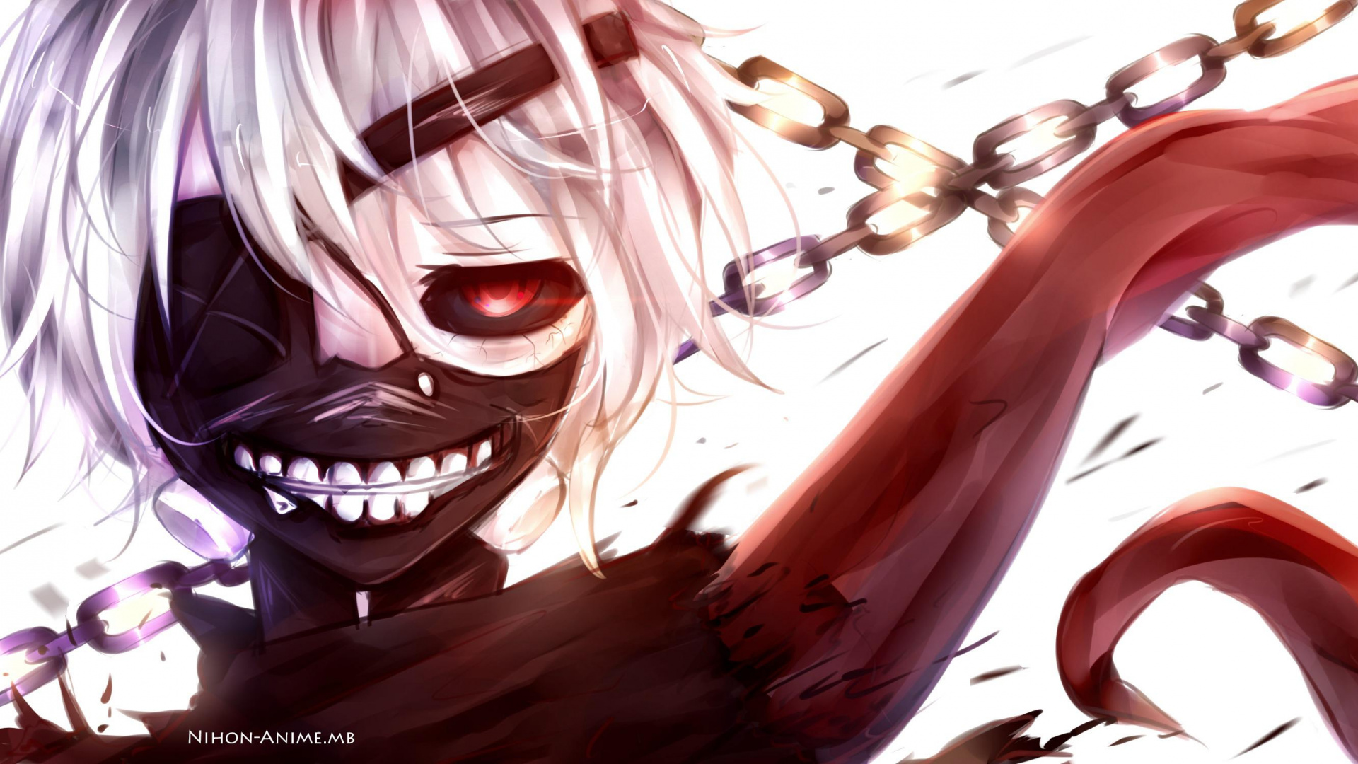 Обои Кен kaneki, Токио вурдалак, аниме, рот, иллюстрация в разрешении 1920x1080