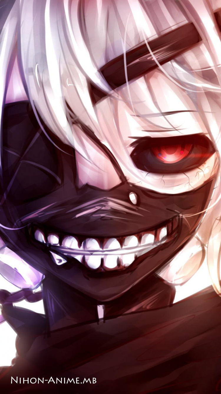 Обои Кен kaneki, Токио вурдалак, аниме, рот, иллюстрация в разрешении 750x1334