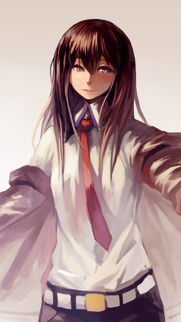 Обои длинные волосы, окабе rintarou, прическа, иллюстрация, каштановые волосы в разрешении 720x1280