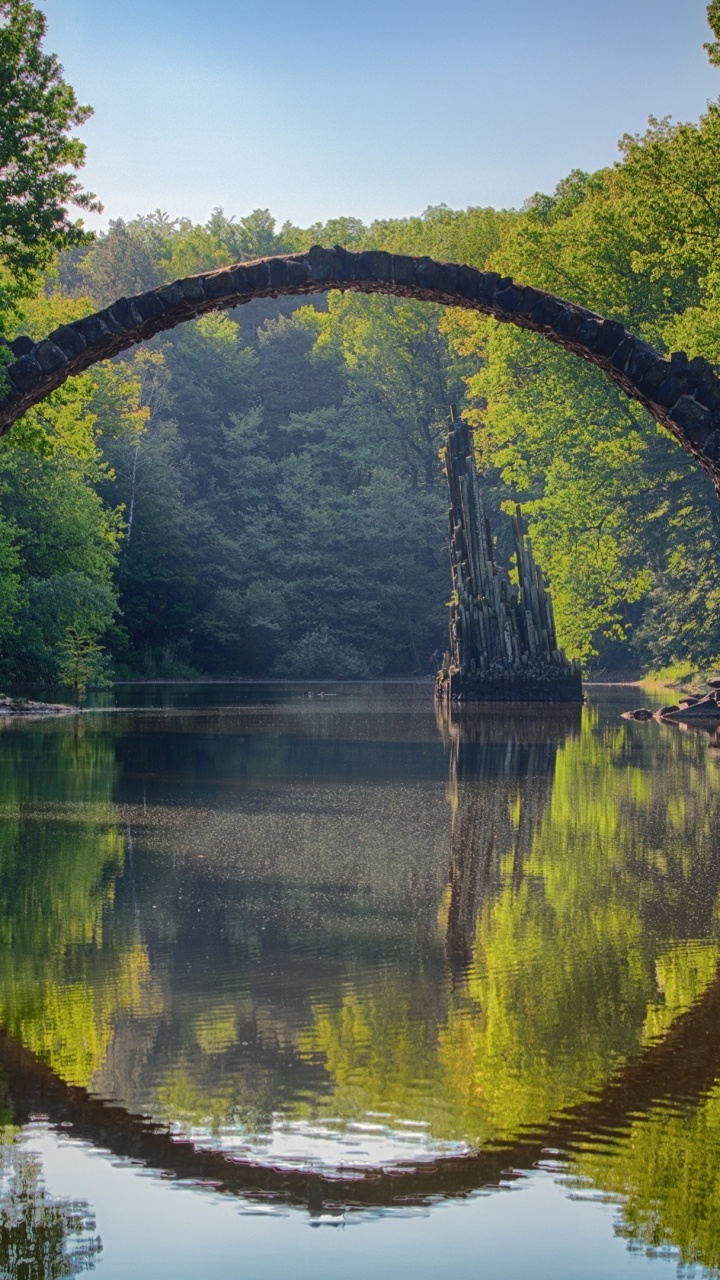 Обои Дьявольский мост в Германии, Kromlau, мост дьявола, мост, манхэттенский мост в разрешении 720x1280