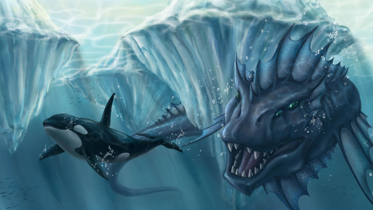 Обои дракон, морское чудовище, монстр, вода, морская биология в разрешении 1280x720