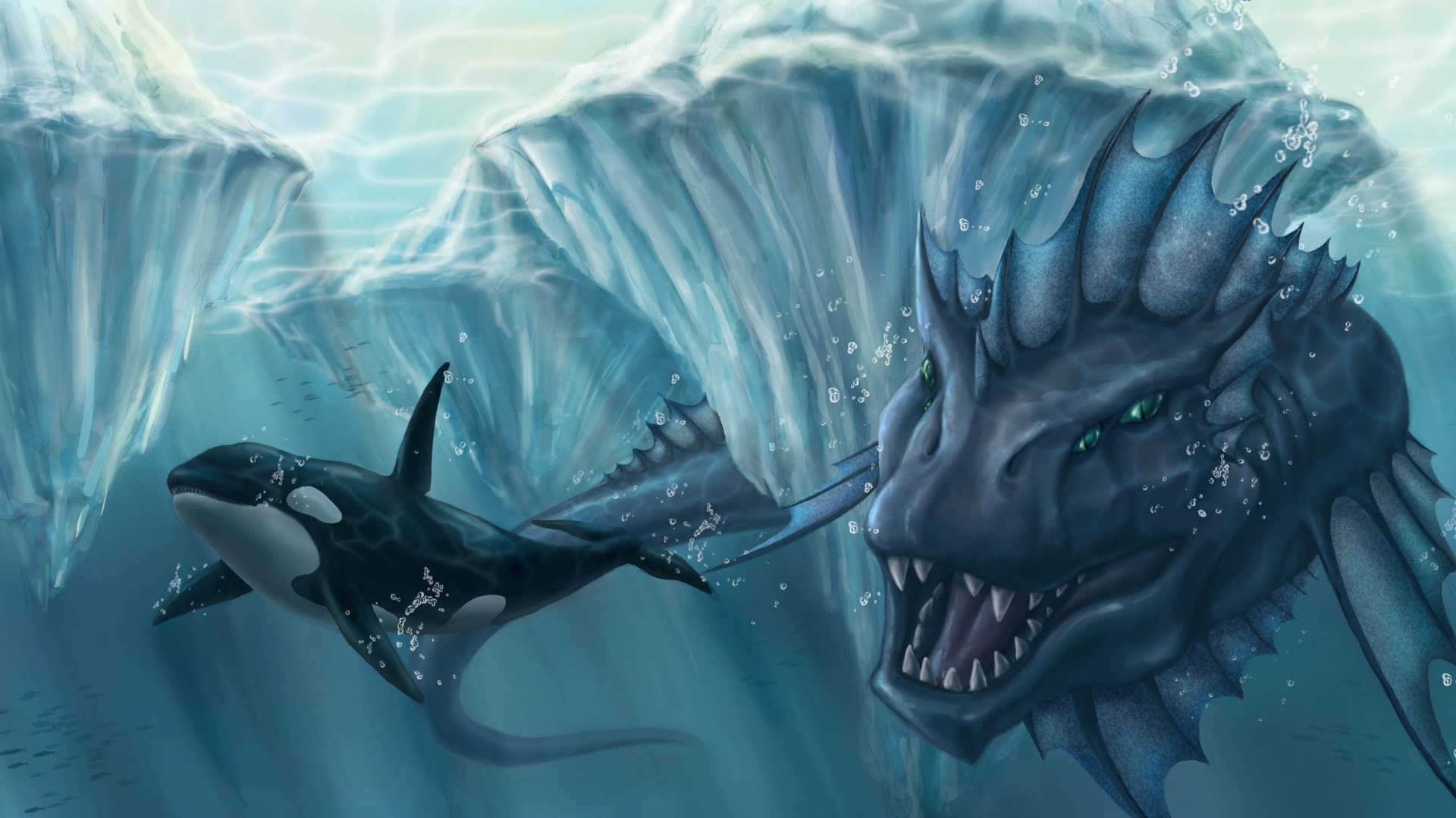 Обои дракон, морское чудовище, монстр, вода, морская биология в разрешении 1920x1080