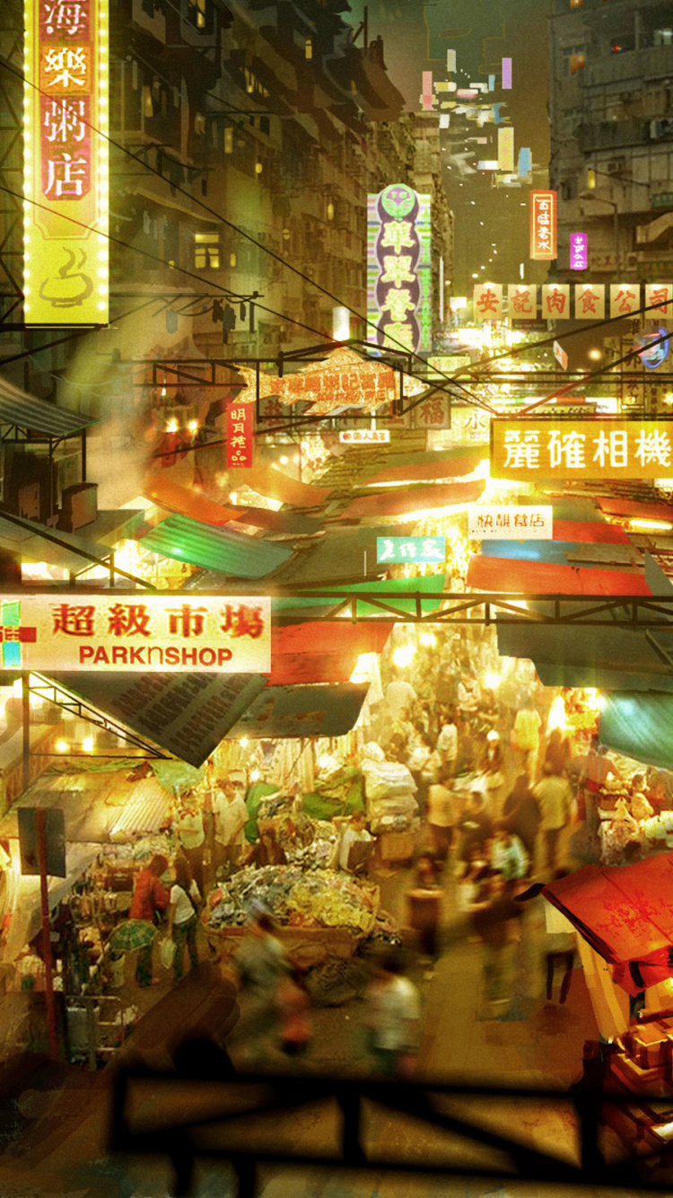 Обои спящая собака, Триада Войн, Объединенный Фронт Игр, ночь, город в разрешении 750x1334