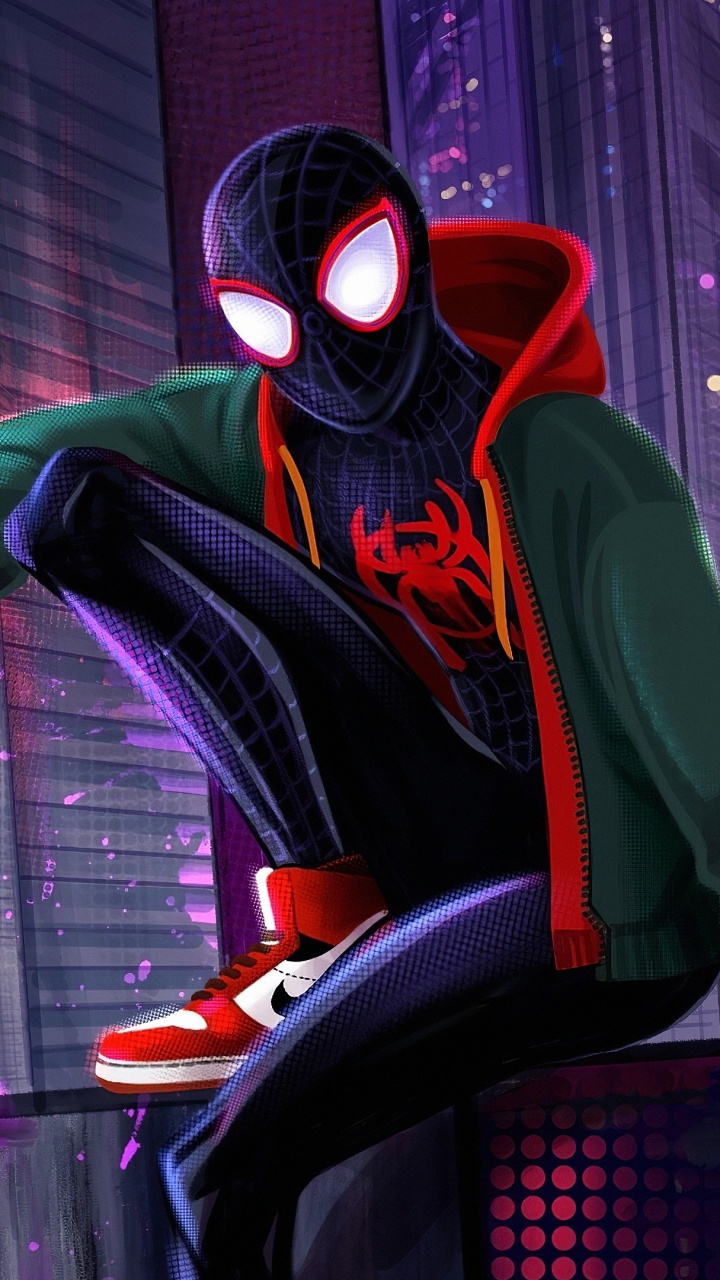 Обои человек-паук, костюм, пурпурный цвет, арт, супергерой в разрешении 720x1280