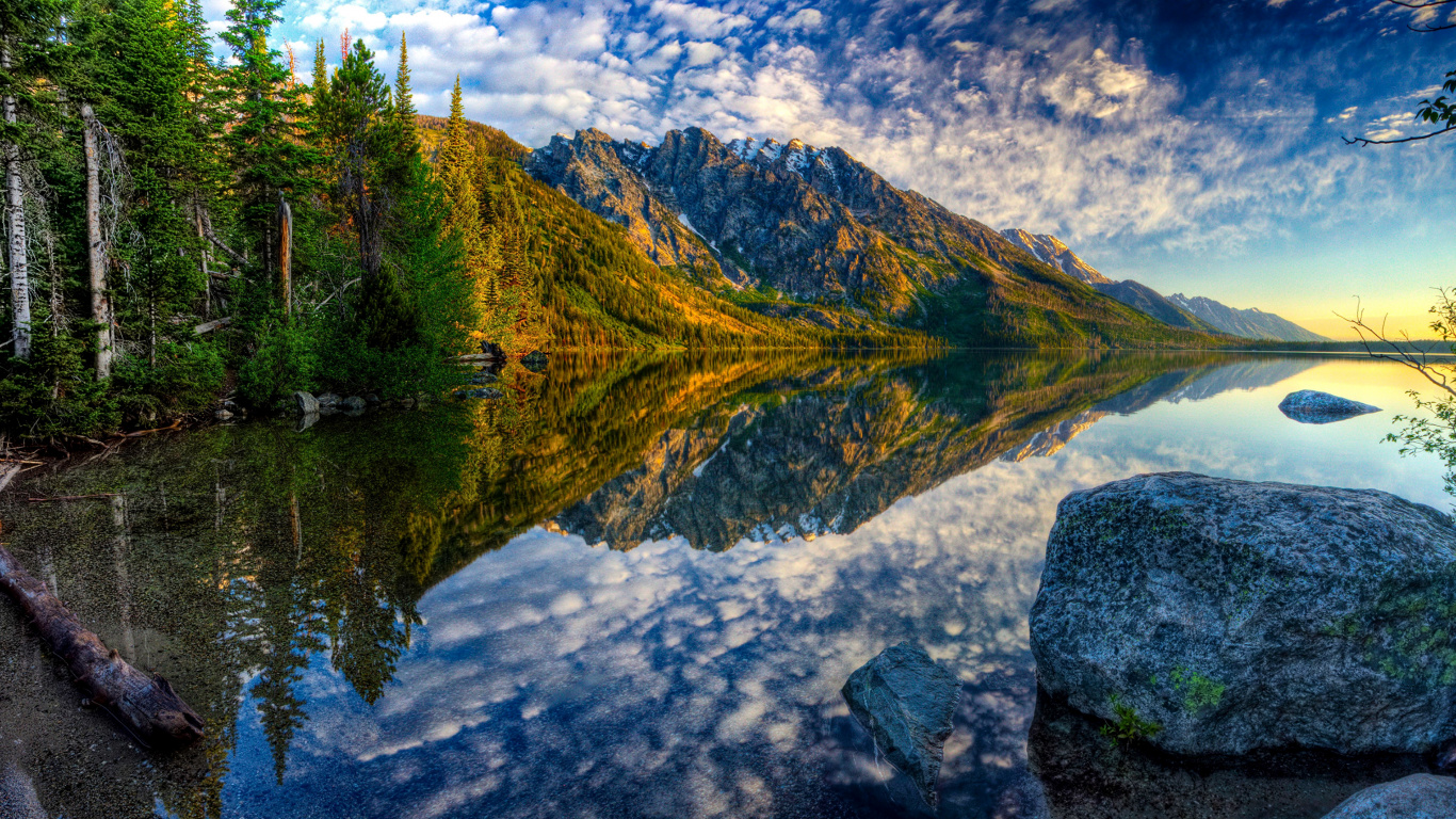 Обои Озеро Дженни, озеро, гора, национальный парк, отражение в разрешении 1366x768