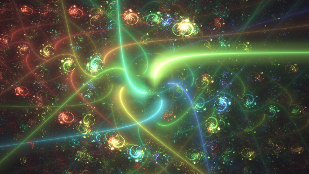 Обои фрактал, фрактальное искусство, зеленый, свет, космос в разрешении 1280x720