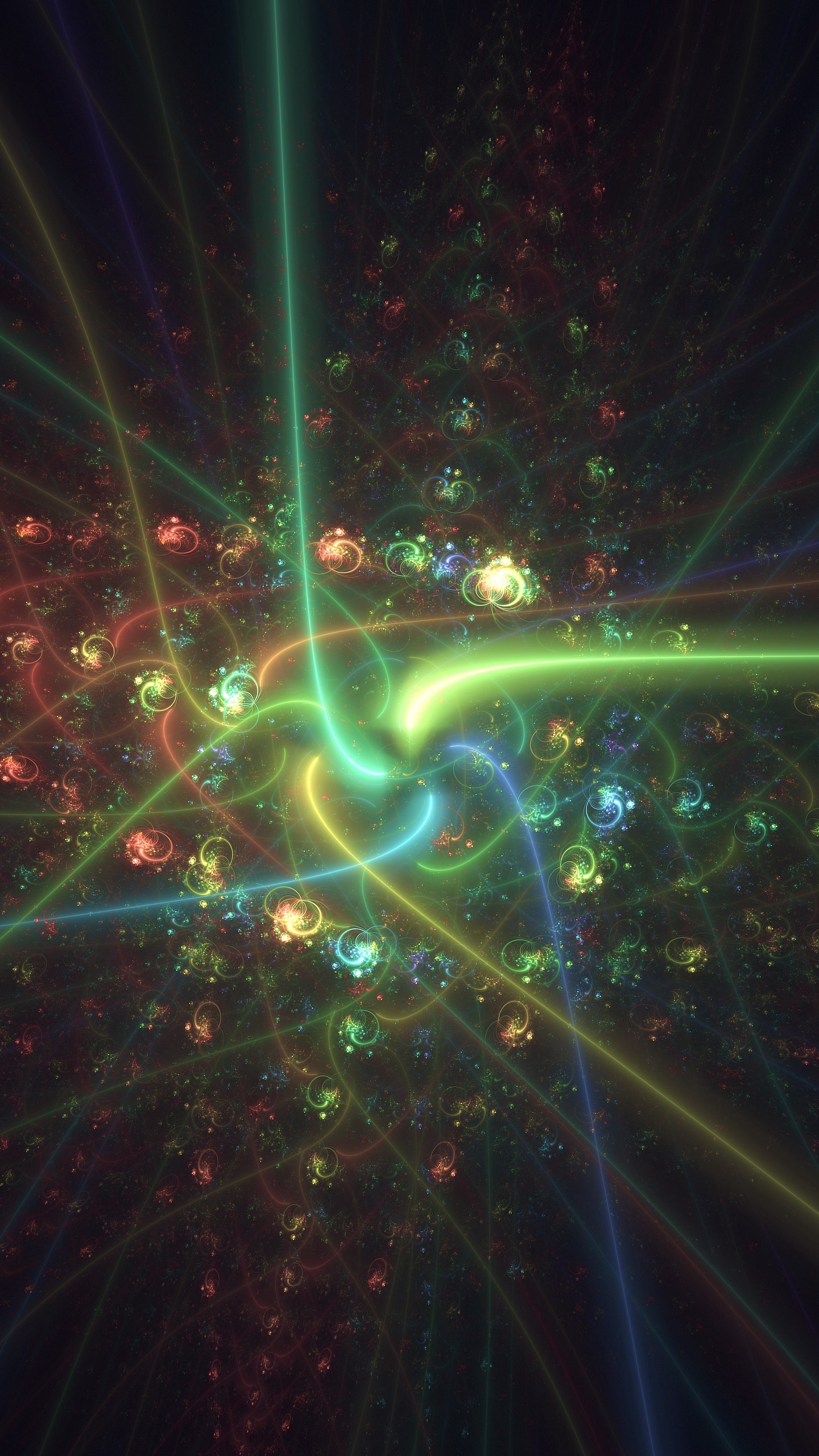 Обои фрактал, фрактальное искусство, зеленый, свет, космос в разрешении 1440x2560