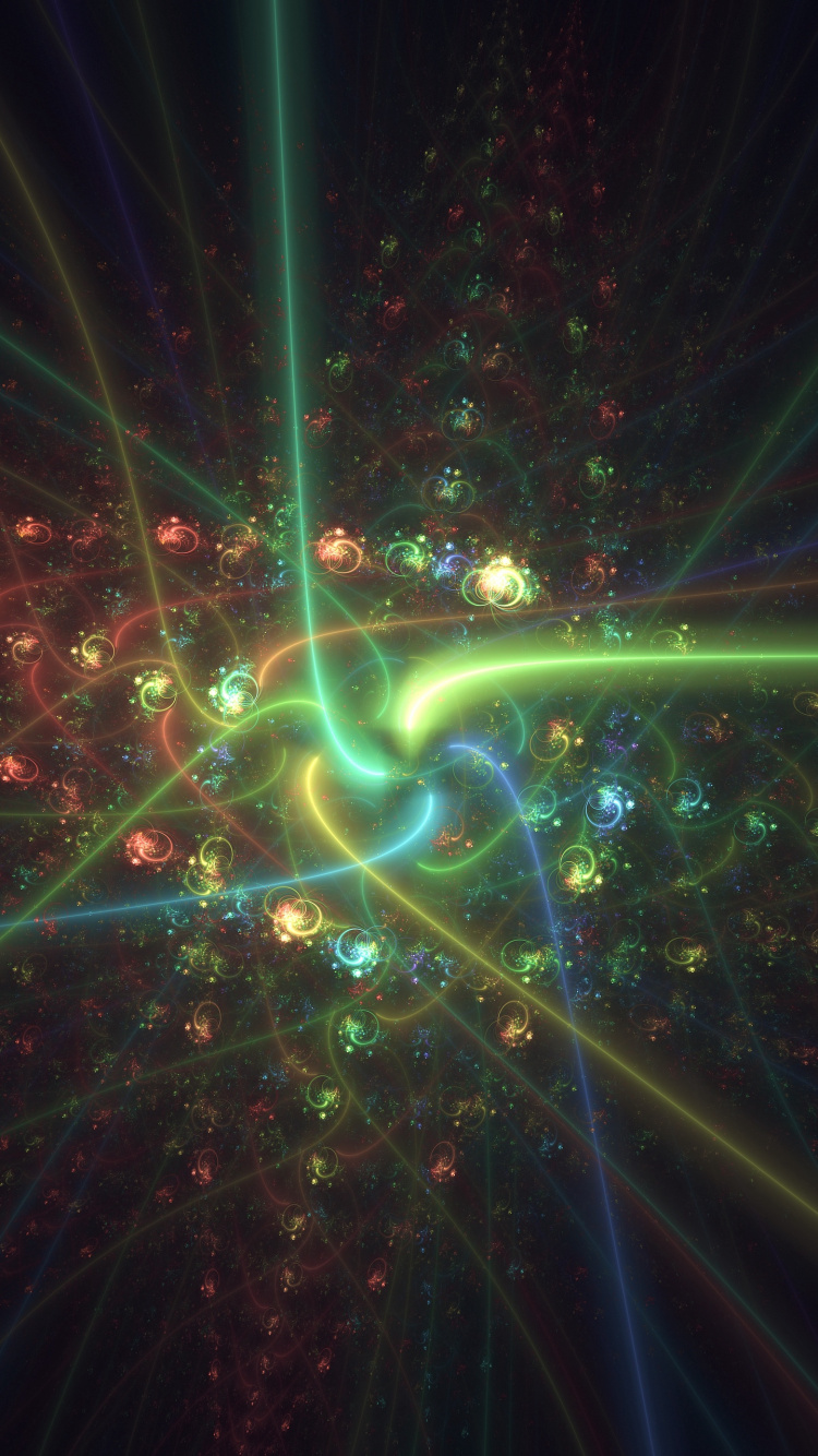 Обои фрактал, фрактальное искусство, зеленый, свет, космос в разрешении 750x1334