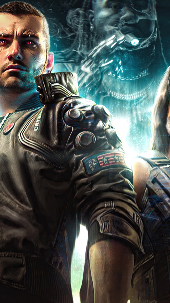 Обои видеоэффекты, Киберпанк 2077, падение парни окончательный нокаут, иллюстрация, графический дизайн в разрешении 720x1280