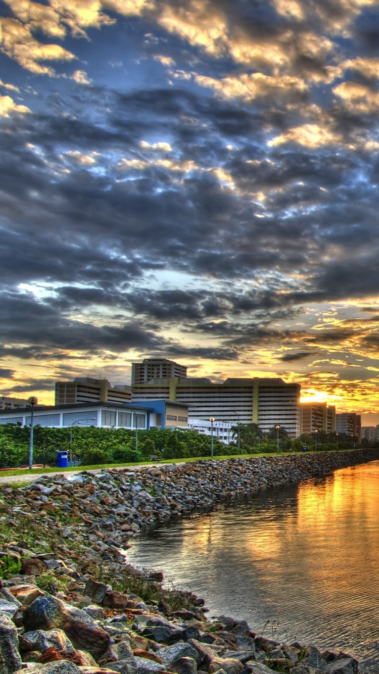 Обои закат, облако, вода, природа, отражение в разрешении 750x1334