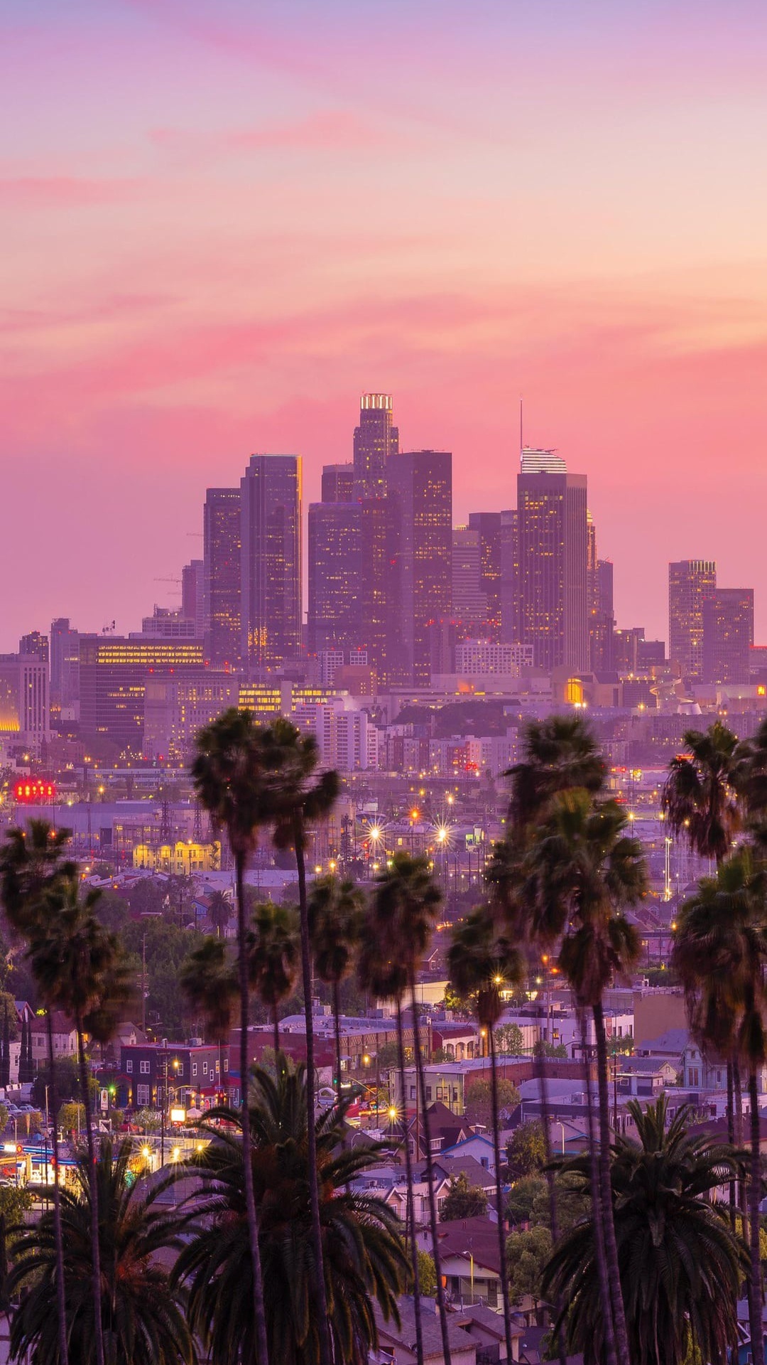 Обои Лос-Анджелес iOS 16, облако, здание, небоскреб, послесвечение в разрешении 1080x1920