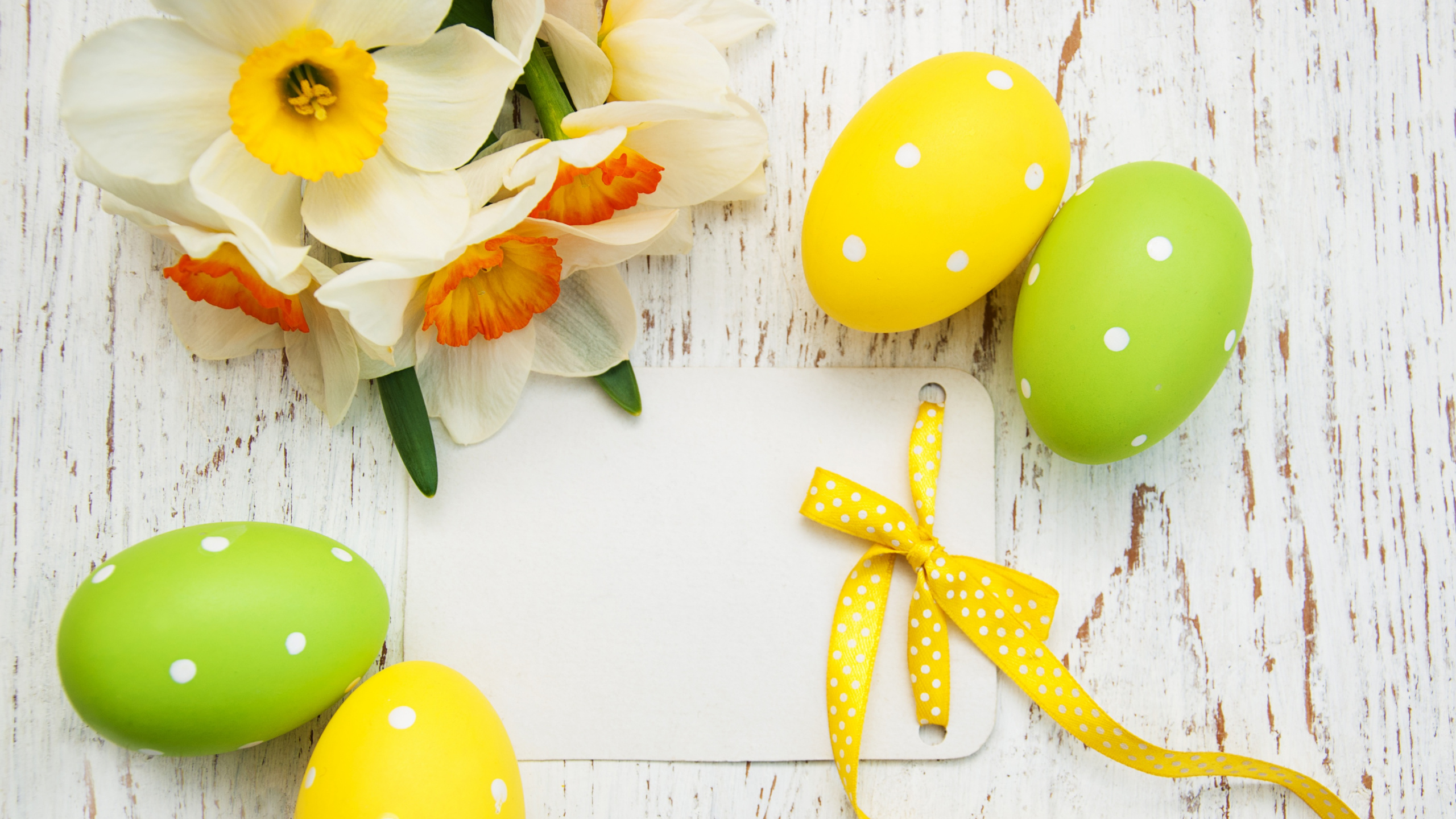 Обои пасхальное яйцо, пасхальный кролик, праздник, цветок, желтый в разрешении 2560x1440