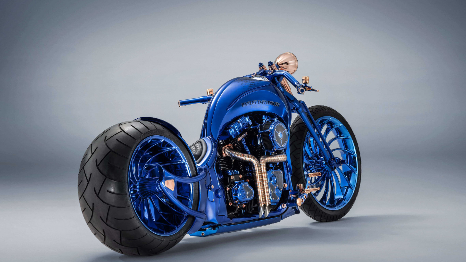 Обои мотоцикл, Чоппер, синий, обод, автомобильные шины в разрешении 1920x1080