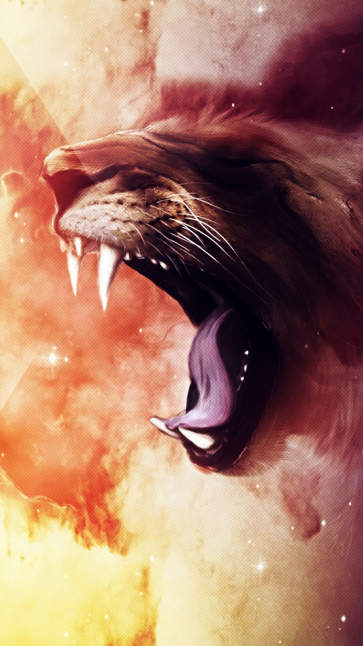 Обои Лев, рев, глаз, плоть, иллюстрация в разрешении 720x1280