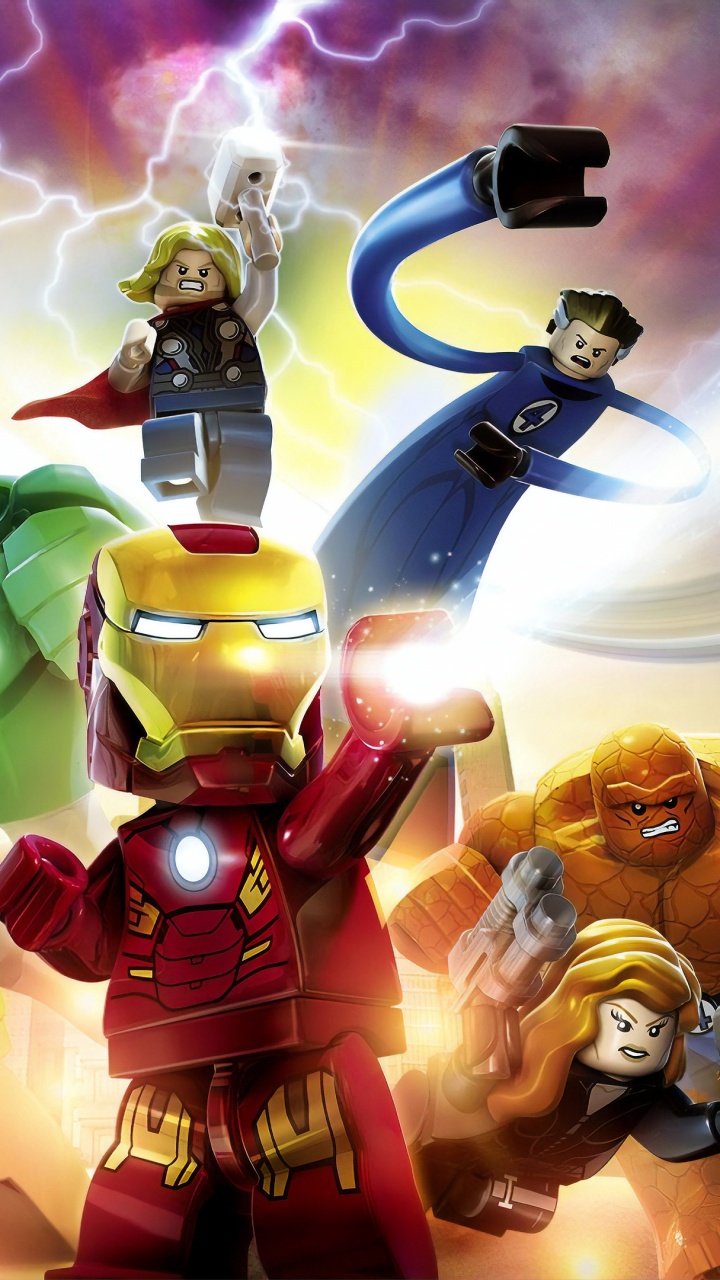 Обои Лего Марвел Супер Герои, Лего Марвел Супер Герои 2, человек-паук, Железный человек, супергерой в разрешении 720x1280