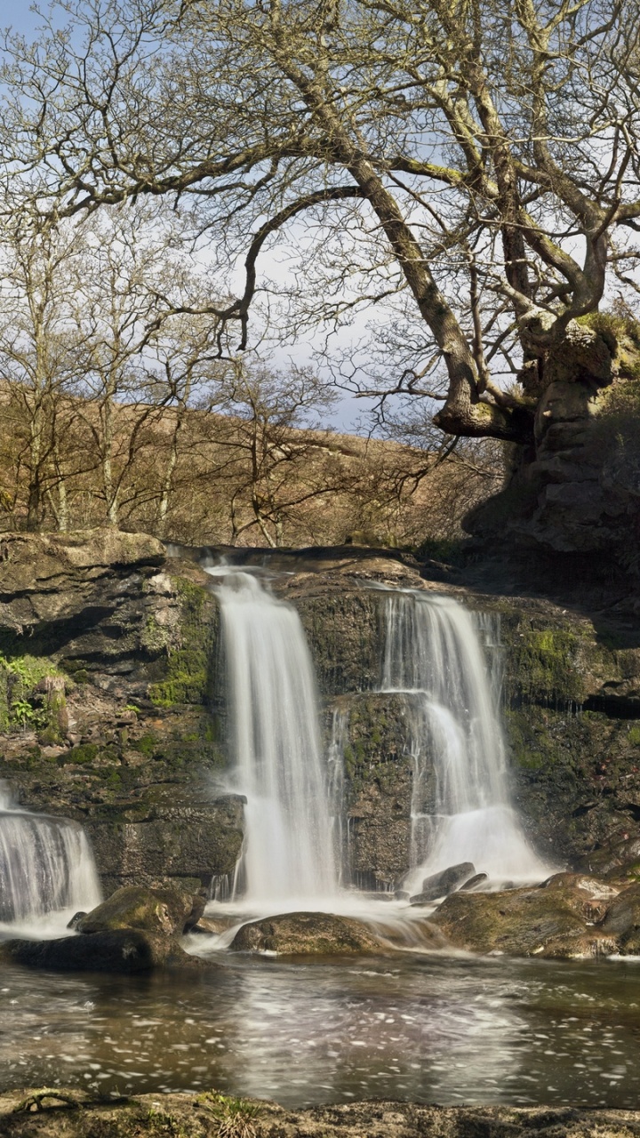 Обои водопад, пейзажная живопись, водоем, гидроресурсы, природа в разрешении 720x1280