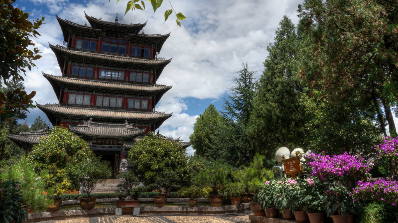 Обои вышка, китайская архитектура, японская архитектура, пагода, архитектура в разрешении 1366x768