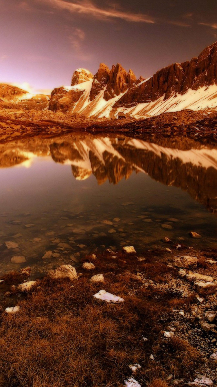 Обои природа, отражение, дикая местность, озеро, гора в разрешении 750x1334