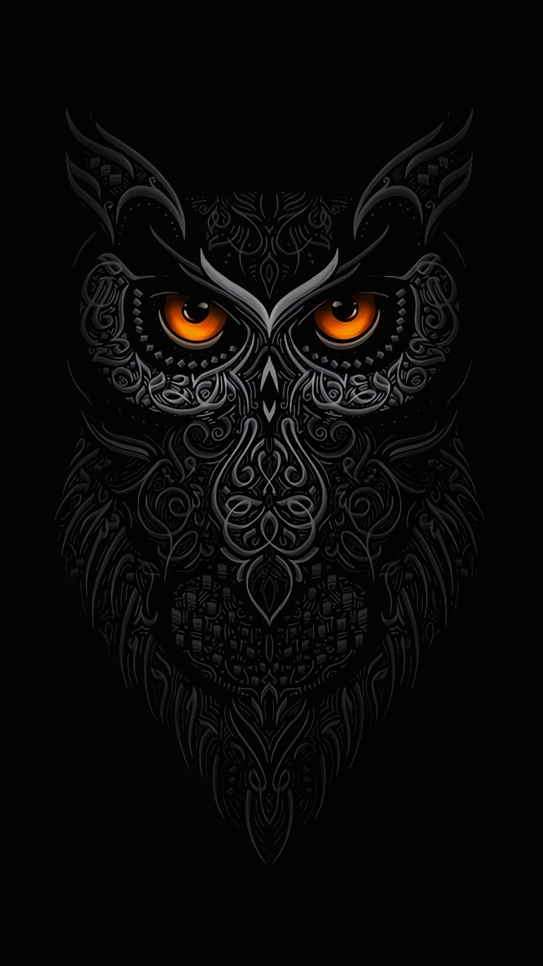 Обои сова, голова, глаз, серый цвет, арт в разрешении 1080x1920