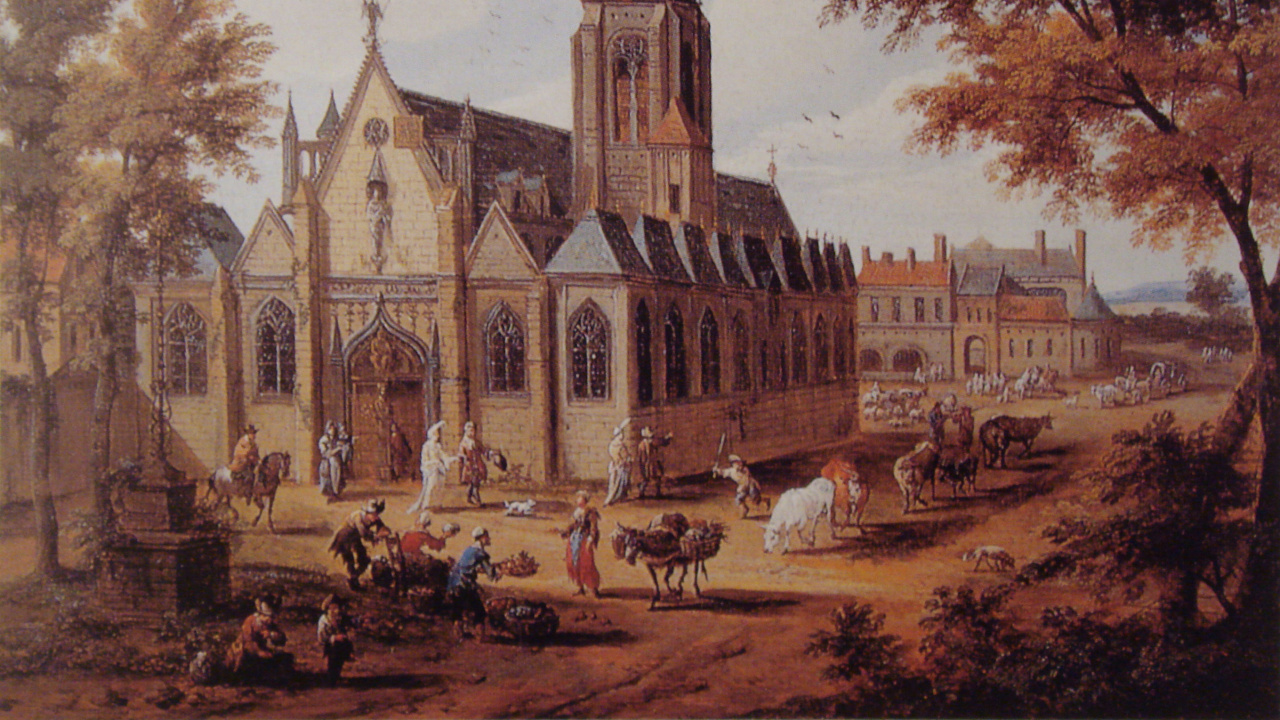 Обои живопись, здание, церковь, средневековая архитектура, место поклонения в разрешении 1280x720