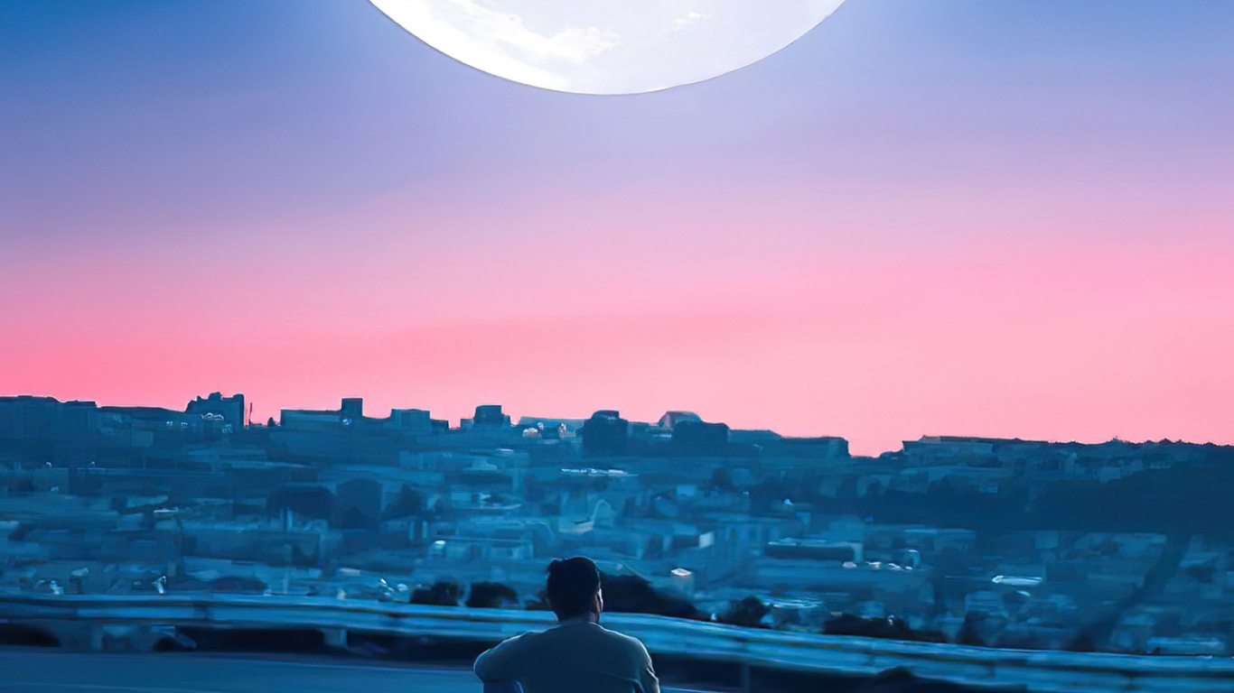 Обои отражение, майнкрафт, луна, голубая луна, Дважды в разрешении 1366x768