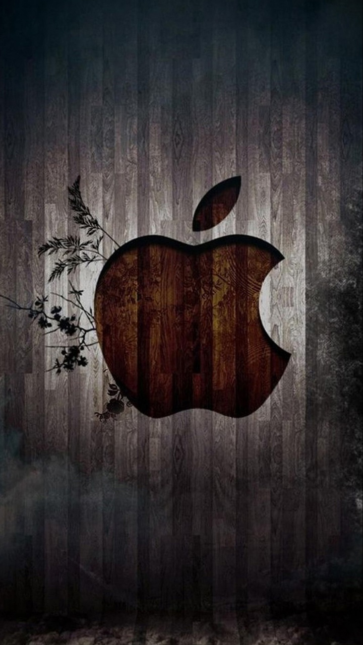 Обои apple, древесина, лого, графика, графический дизайн в разрешении 720x1280