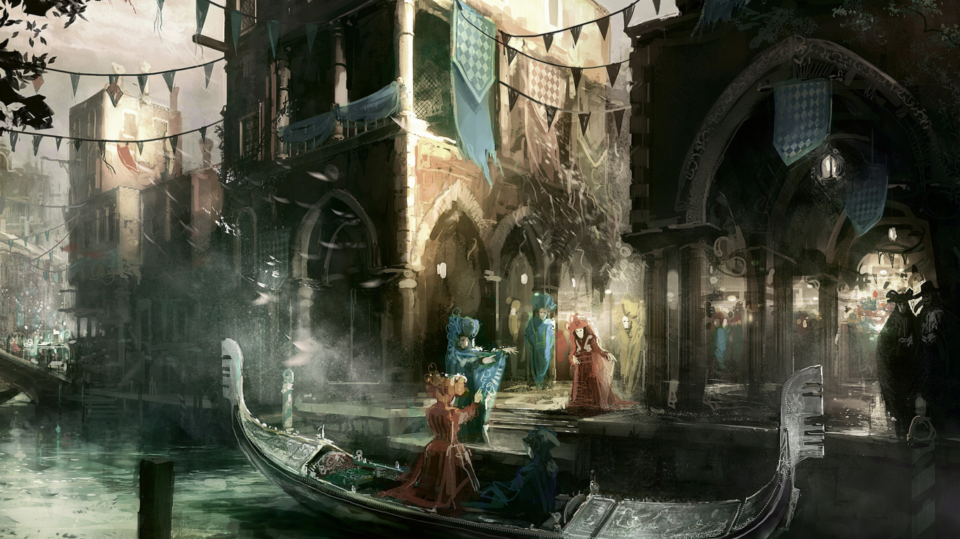 Обои ассассинс Крид II, Эцио Аудиторе, гондола, ассассинс Крид братство, убийца в разрешении 1366x768