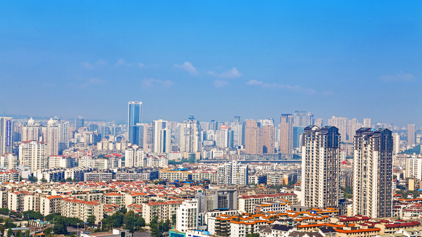 Обои небоскреб, иллюстрация, Мяньян, городской пейзаж, городской район в разрешении 1366x768