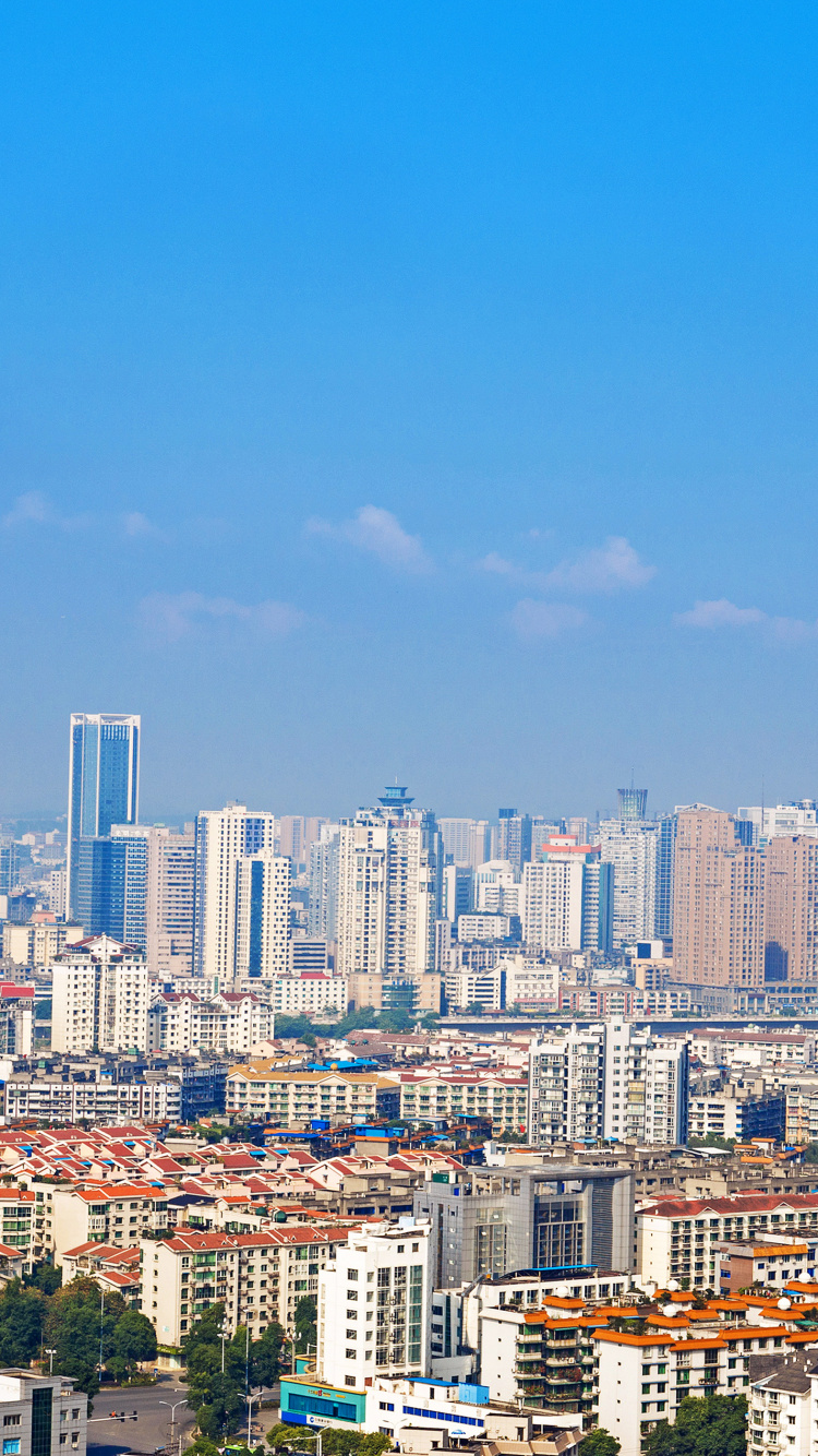 Обои небоскреб, иллюстрация, Мяньян, городской пейзаж, городской район в разрешении 750x1334